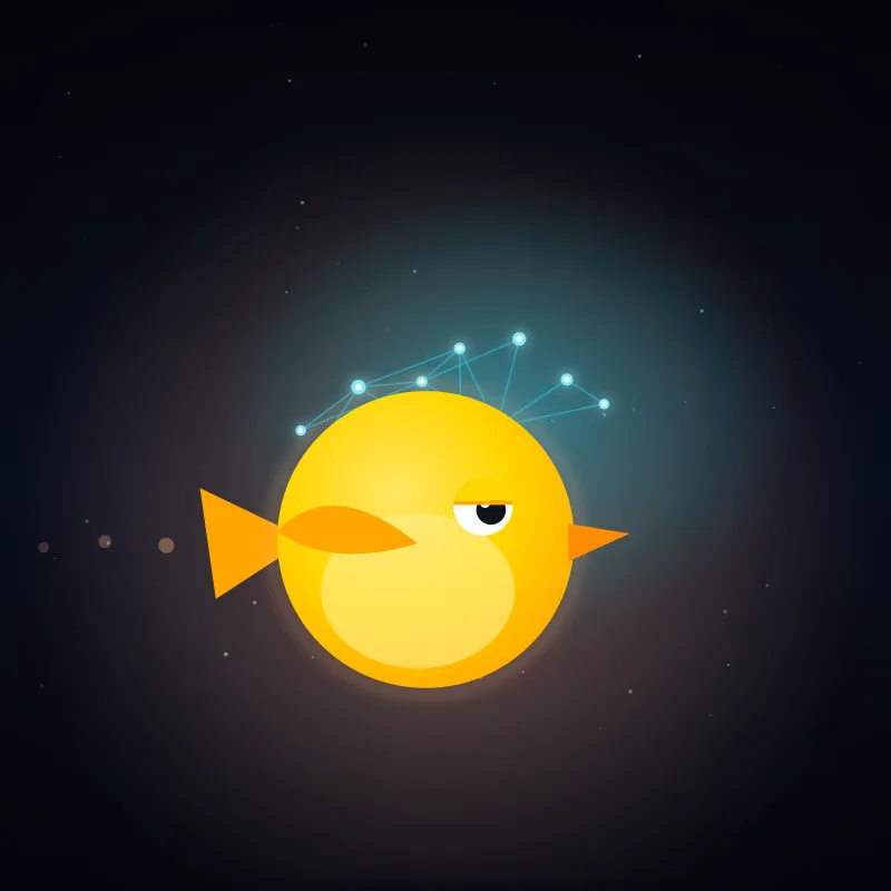 Tender voice: the yellow NeuroBirds bird with relaxed, half-closed eyes under a soft warm glow