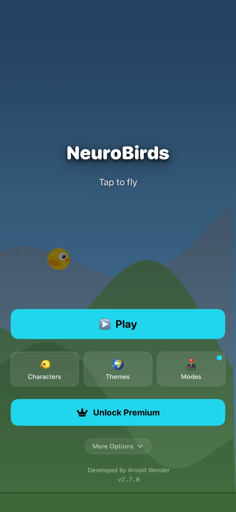 NeuroBirds main menu with the Play button